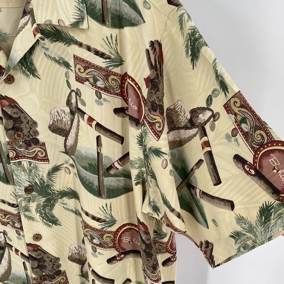 Cigar themed button down shirt 100% silk aloha Hawaiian poker XL - Picture 7 of 9